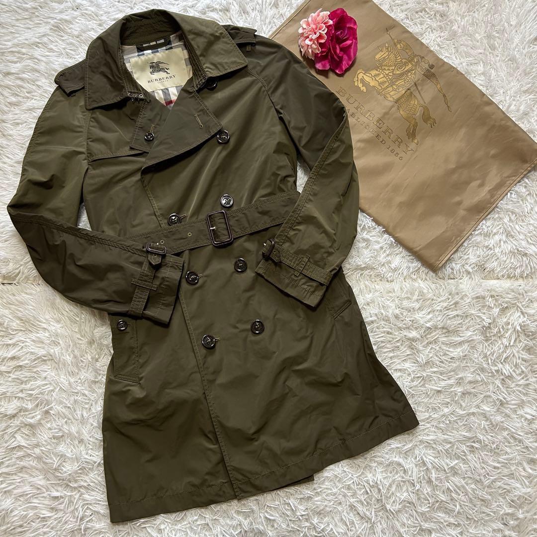【】バーバリー ロンドン ビッグロゴ トレンチコート カーキ ポーチ