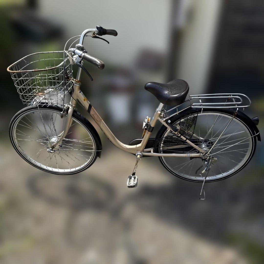 シティサイクル ベージュ 前面バスケット付き　マルキン　3段ギア付き