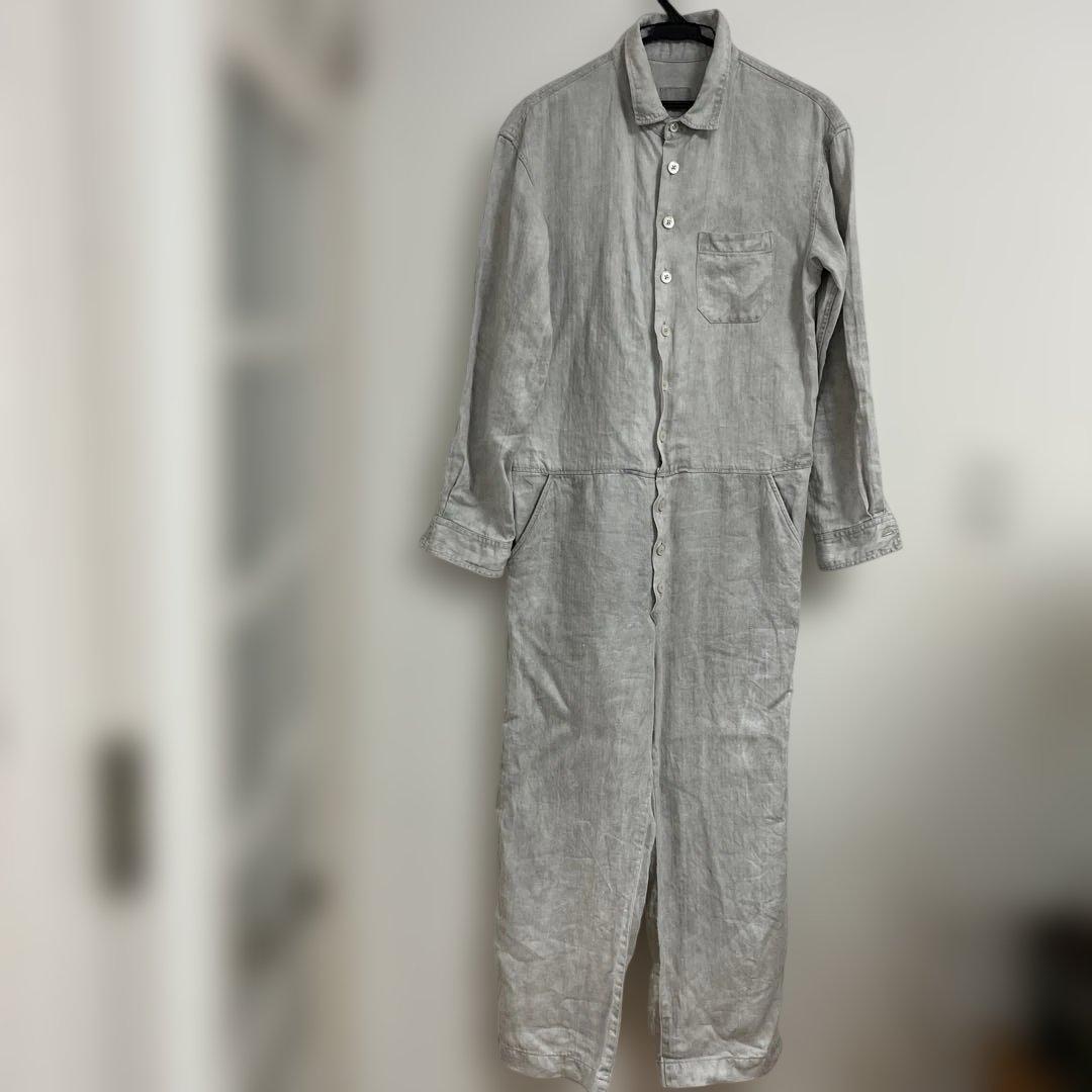 TOUJOURS トゥジュー　オールインワン　つなぎ　リネン　麻　ヘリンボーン