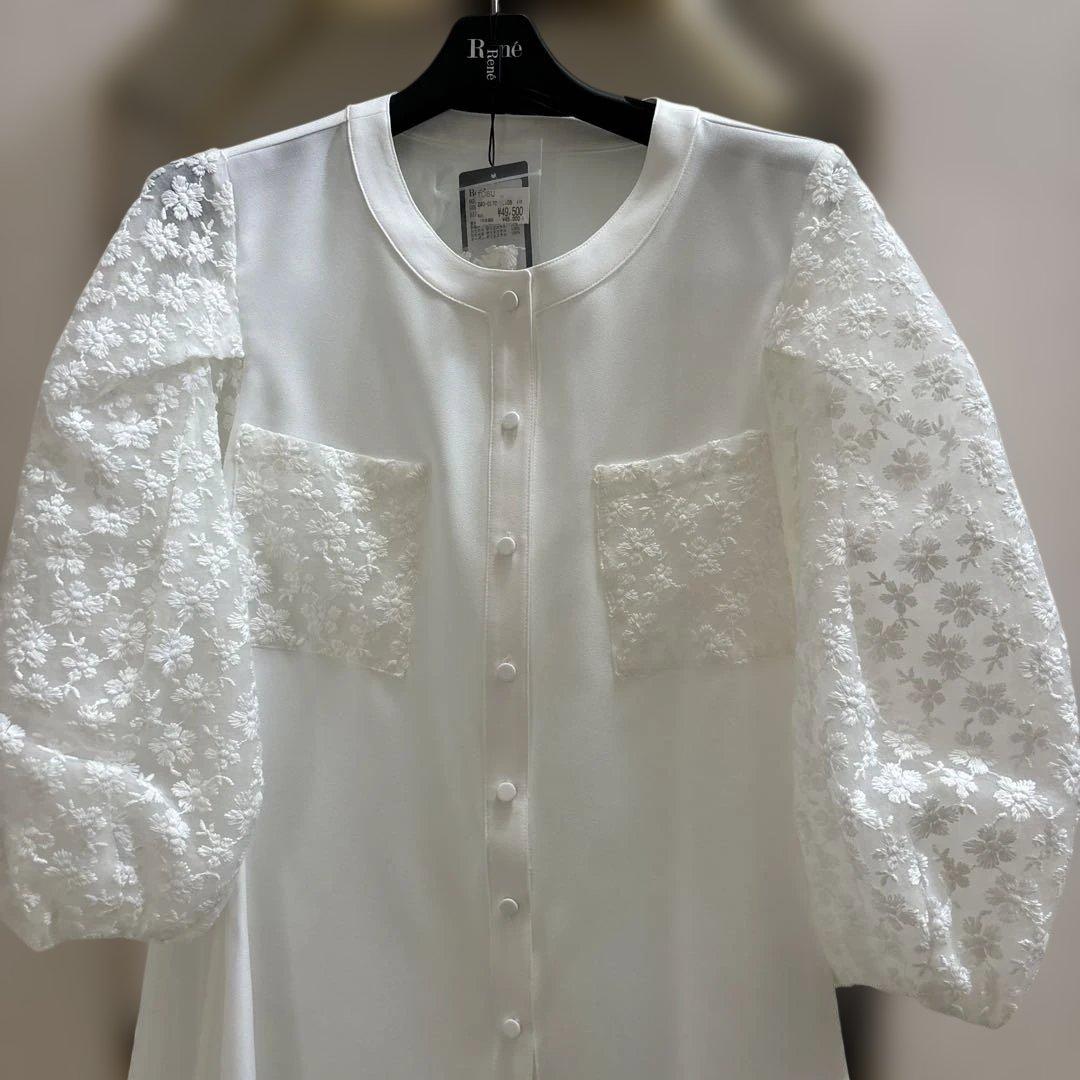 René ホワイト レース パフスリーブ シャツ