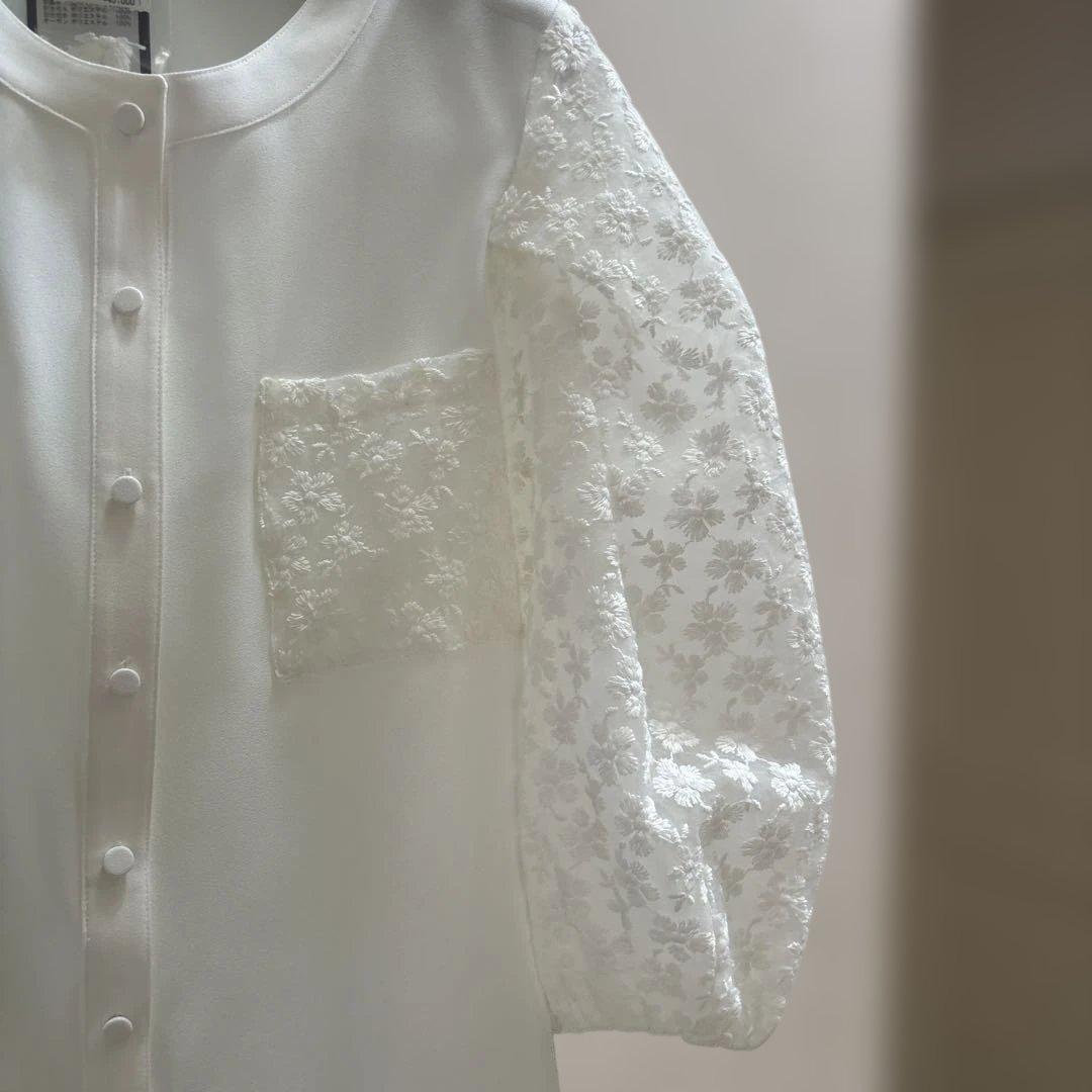 René ホワイト レース パフスリーブ シャツ