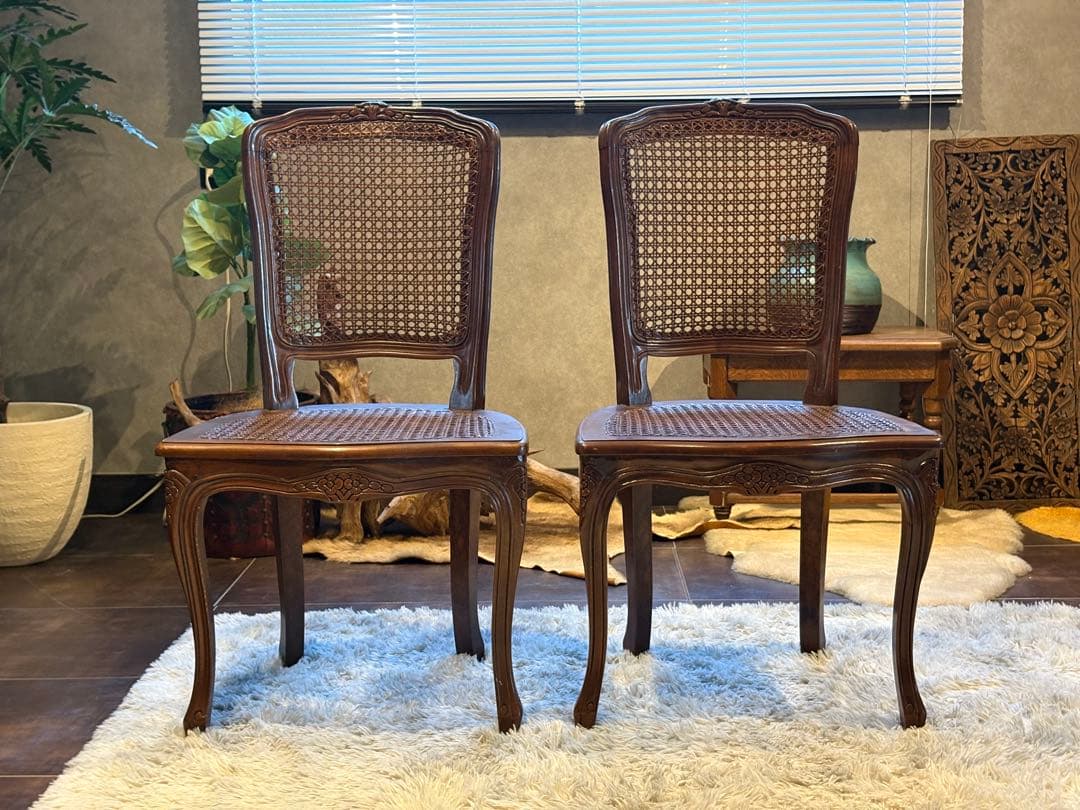 フレンチアンティーク　猫脚　クラシック　ラタンシートチェア　ヴィンテージ　NZ