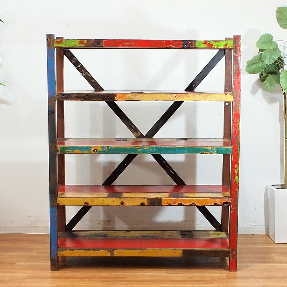 古材リメイク オープンシェルフ 120cm ペイント 古木 ビンテージ 飾り棚