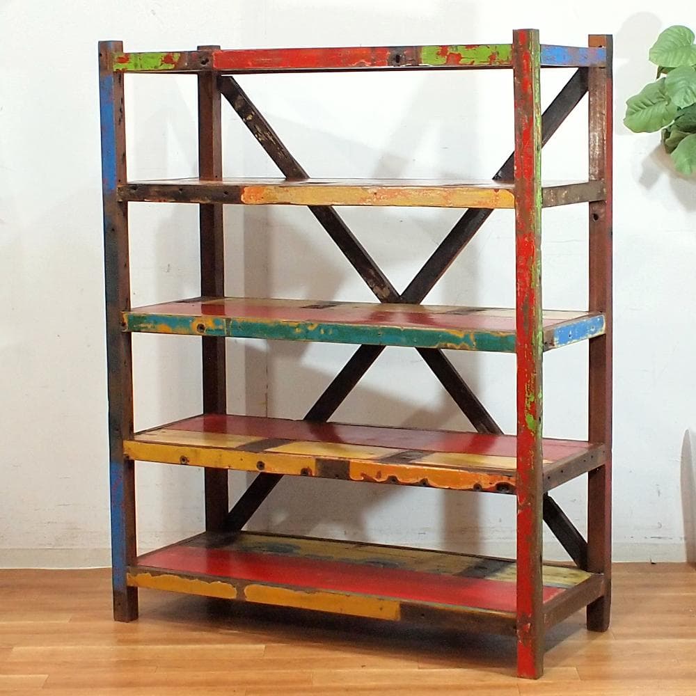 古材リメイク オープンシェルフ 120cm ペイント 古木 ビンテージ 飾り棚