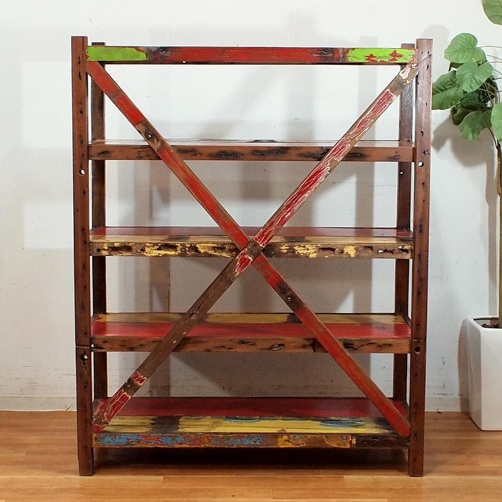 古材リメイク オープンシェルフ 120cm ペイント 古木 ビンテージ 飾り棚