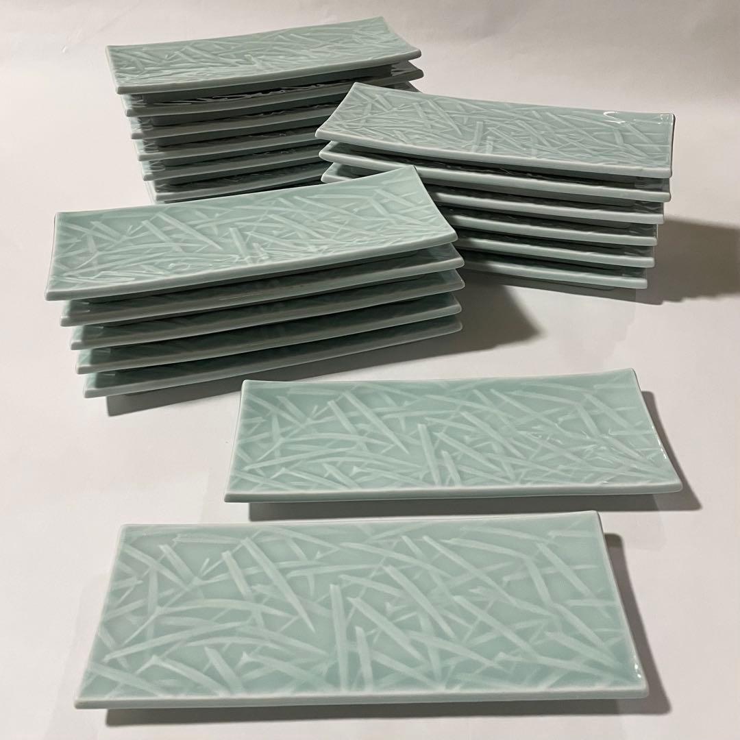 長角皿　水色　笹模様　20枚セット