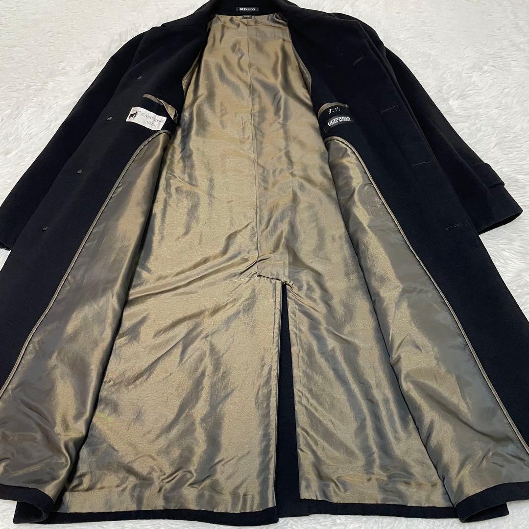 希少サイズ 3L相当 カシミヤ100% ステンカラーコート ブラック ロング