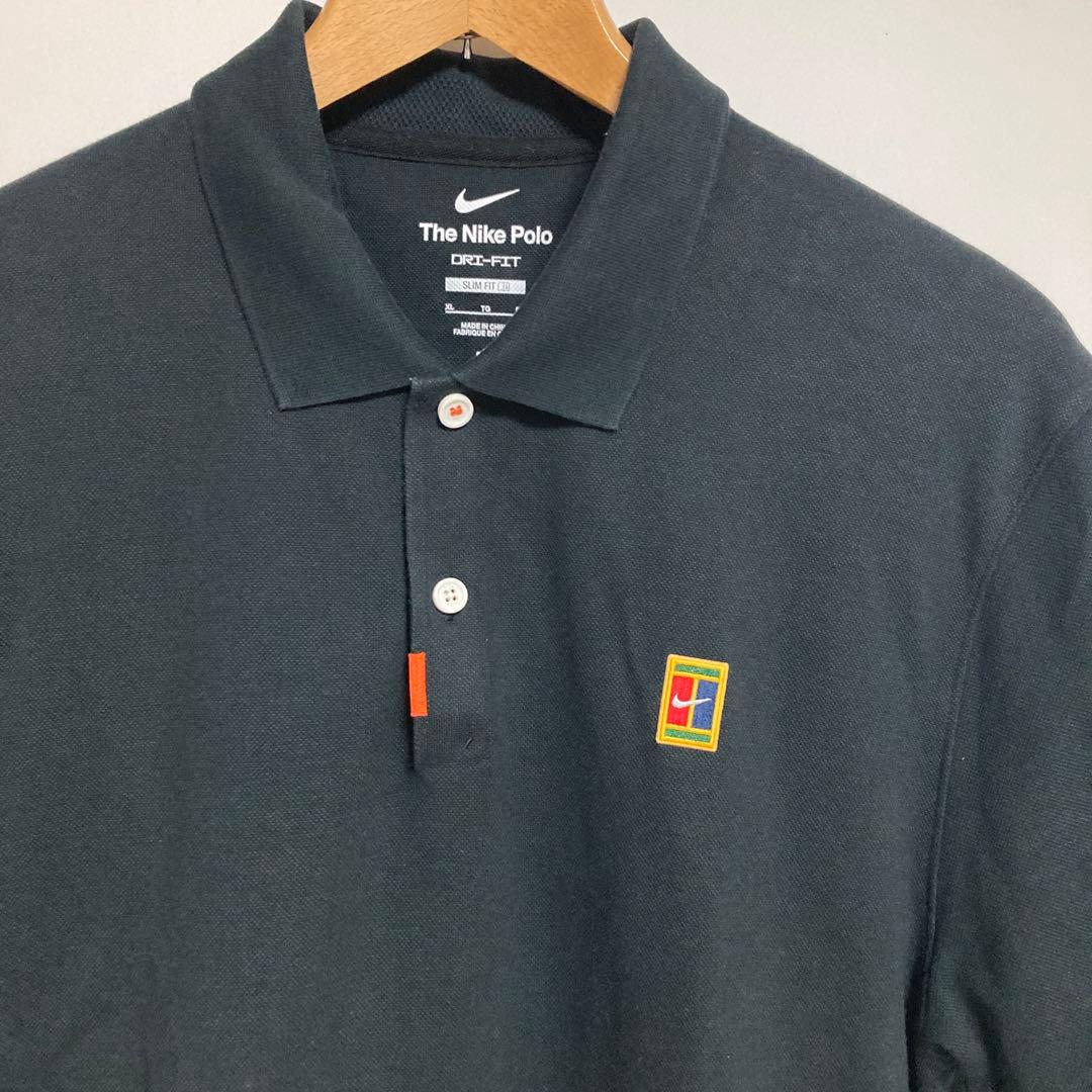 【未使用品】Nike テニスロゴ刺繍DRI-FIT ブラックポロシャツXLサイズ
