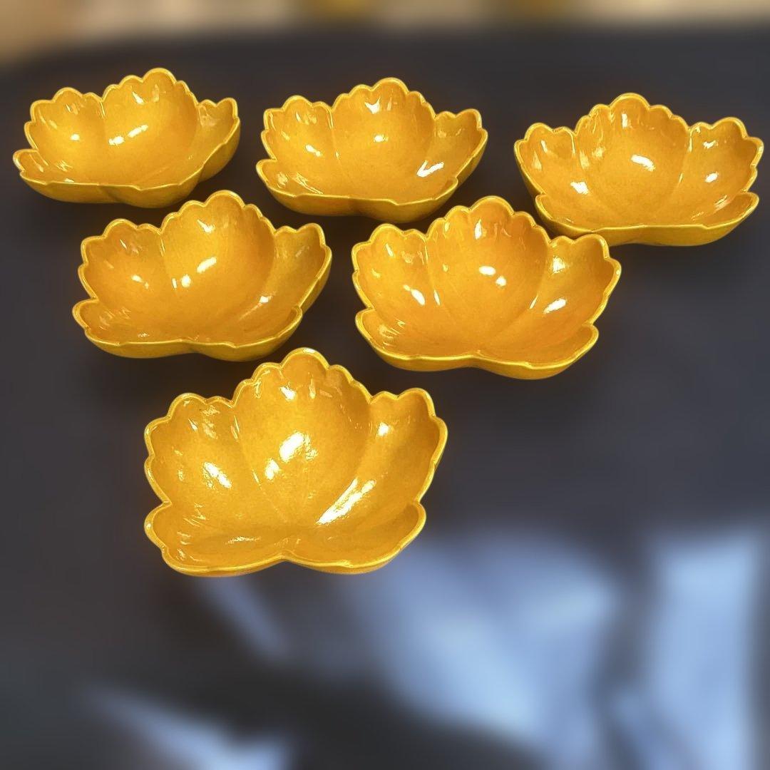 京焼黄交チ蔦の葉型向付6客　　新品未使用　　秋の器　　酢の物厳禁　 今橋貴古作