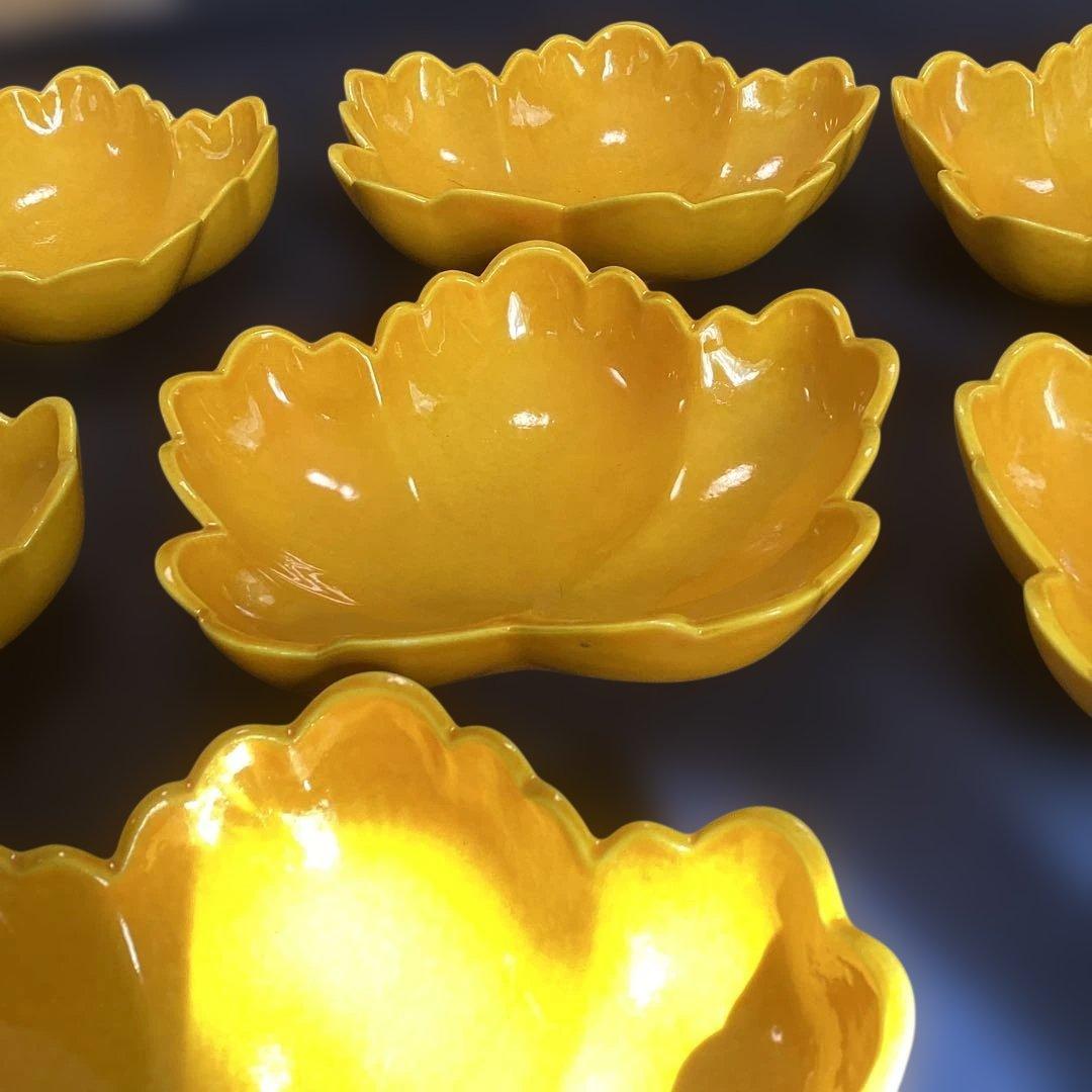 京焼黄交チ蔦の葉型向付6客　　新品未使用　　秋の器　　酢の物厳禁　 今橋貴古作