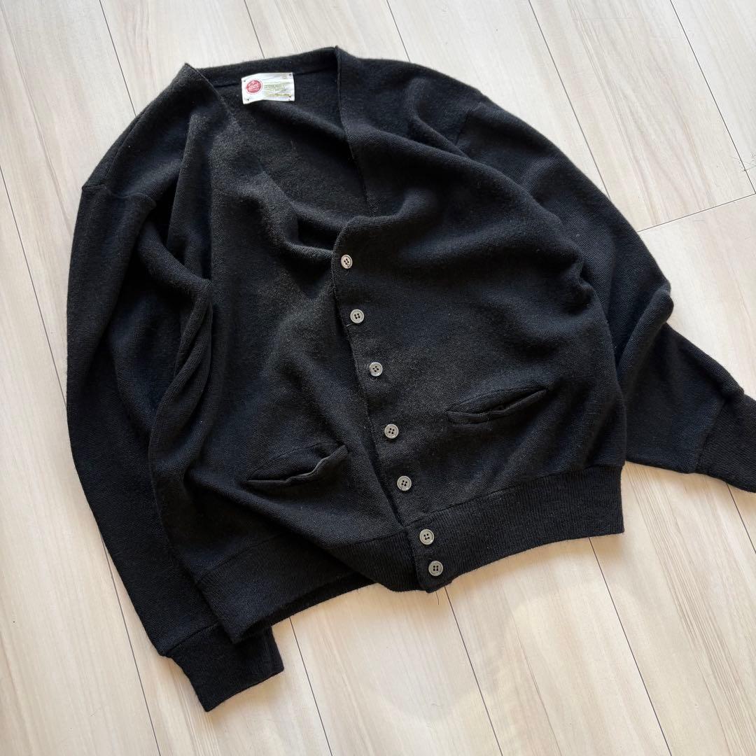 70s Sears KINGSROAD アクリルカーディガン 黒 ポケ付 ミント
