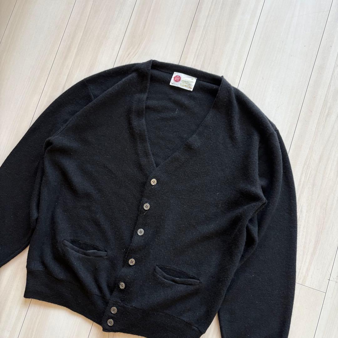 70s Sears KINGSROAD アクリルカーディガン 黒 ポケ付 ミント