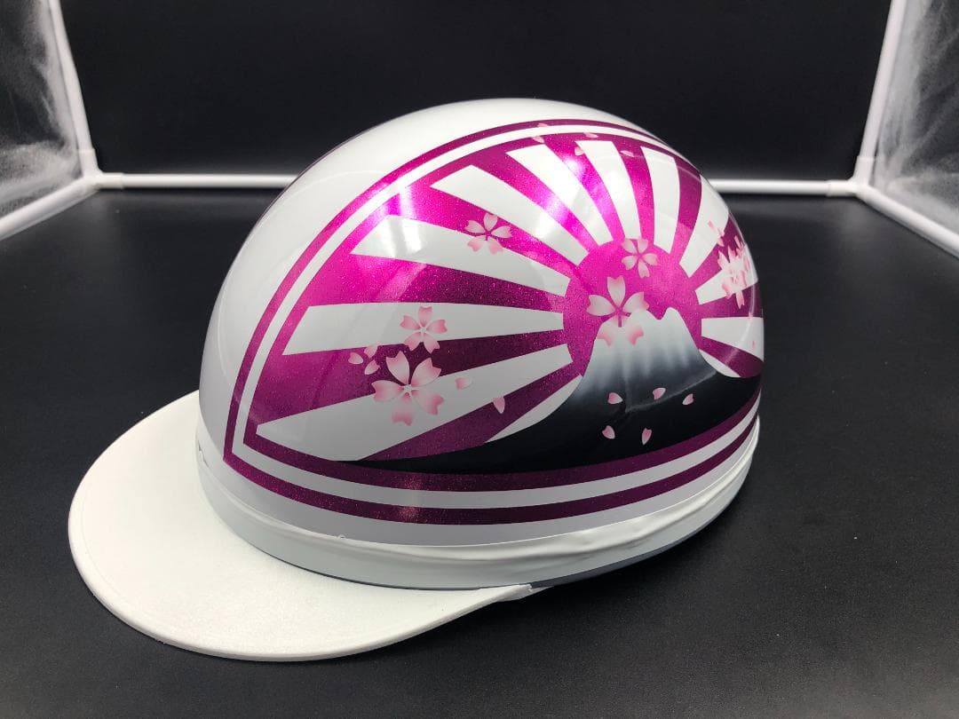 コルク半　カスタム　富士日章　三つボタン　ホワイトピンクラメ　桜　高級クリヤ