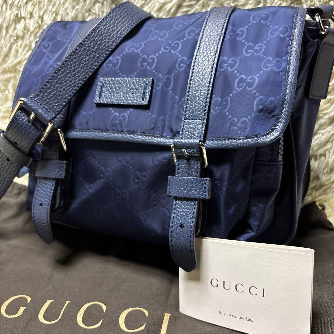 GUCCI グッチ ブルー ネイビー ミニメッセンジャーバッグ GGスプリーム
