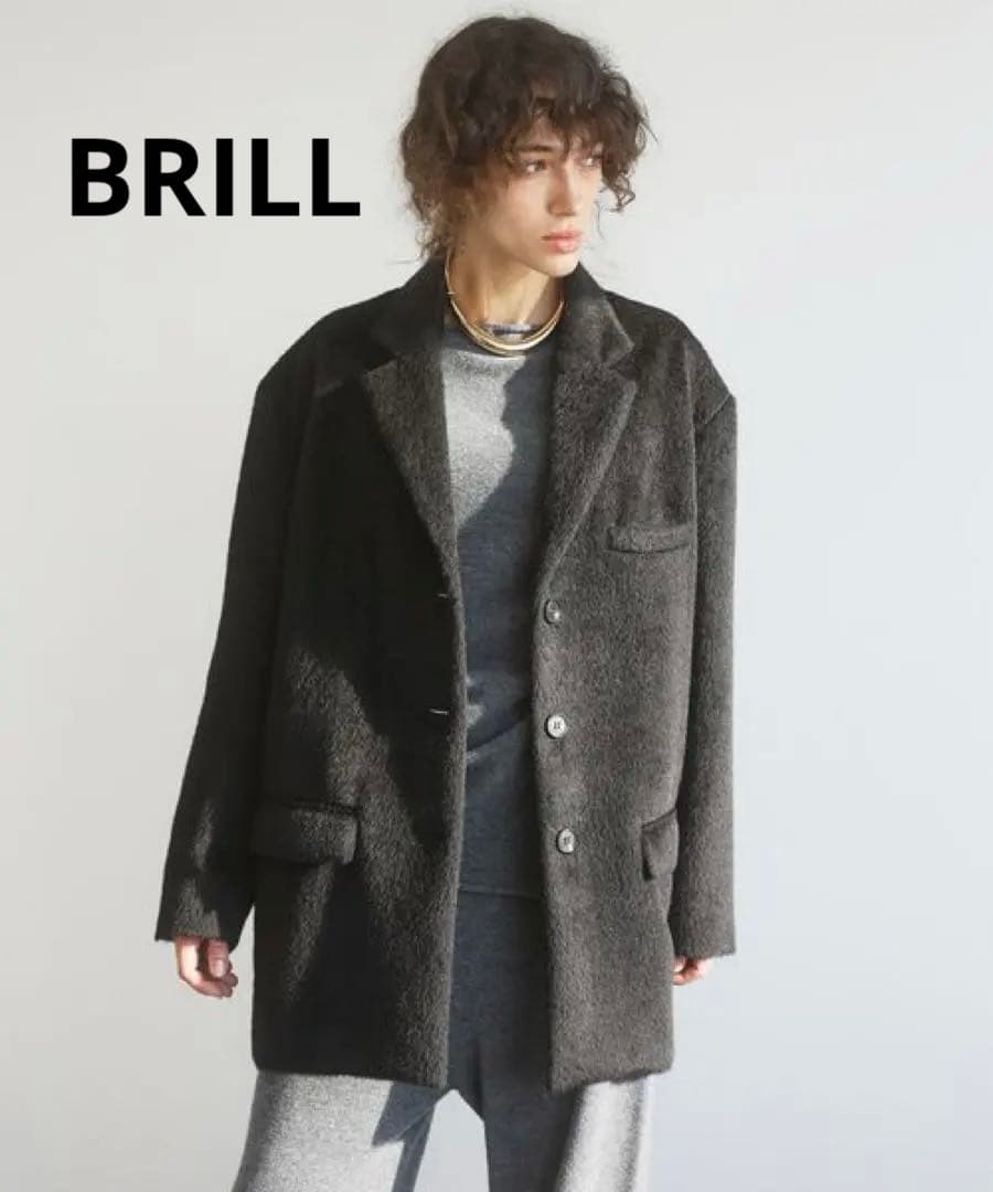 【定価60%オフ】黒 シャギーオーバーコート ブリル BRILL