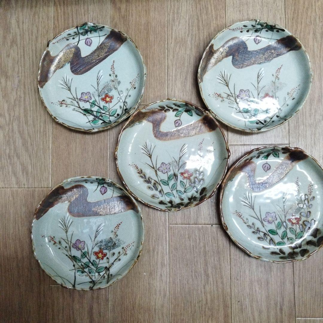 【未使用・美濃焼】中皿　絵皿　　13.5cm　和食器 5枚セット