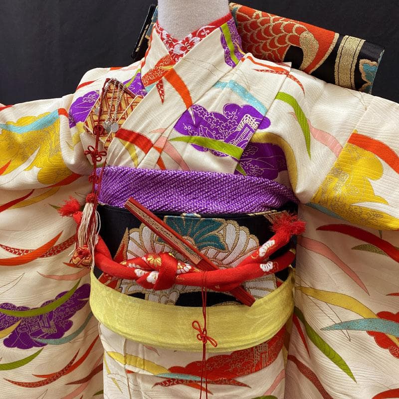 410ag55,小物類◎七五三 七歳 女児 着物&丸帯 セミアンティーク 総柄