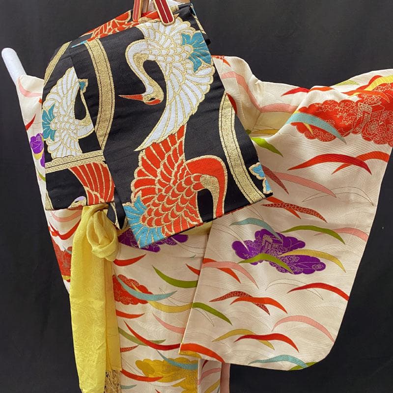 410ag55,小物類◎七五三 七歳 女児 着物&丸帯 セミアンティーク 総柄