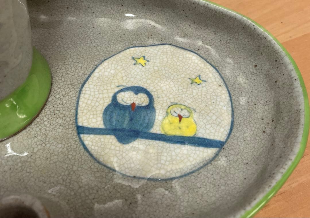 有田焼波佐見焼　国右ェ門窯　ウサギ　ネコ　フクロウ湯呑み　皿　各3個セット