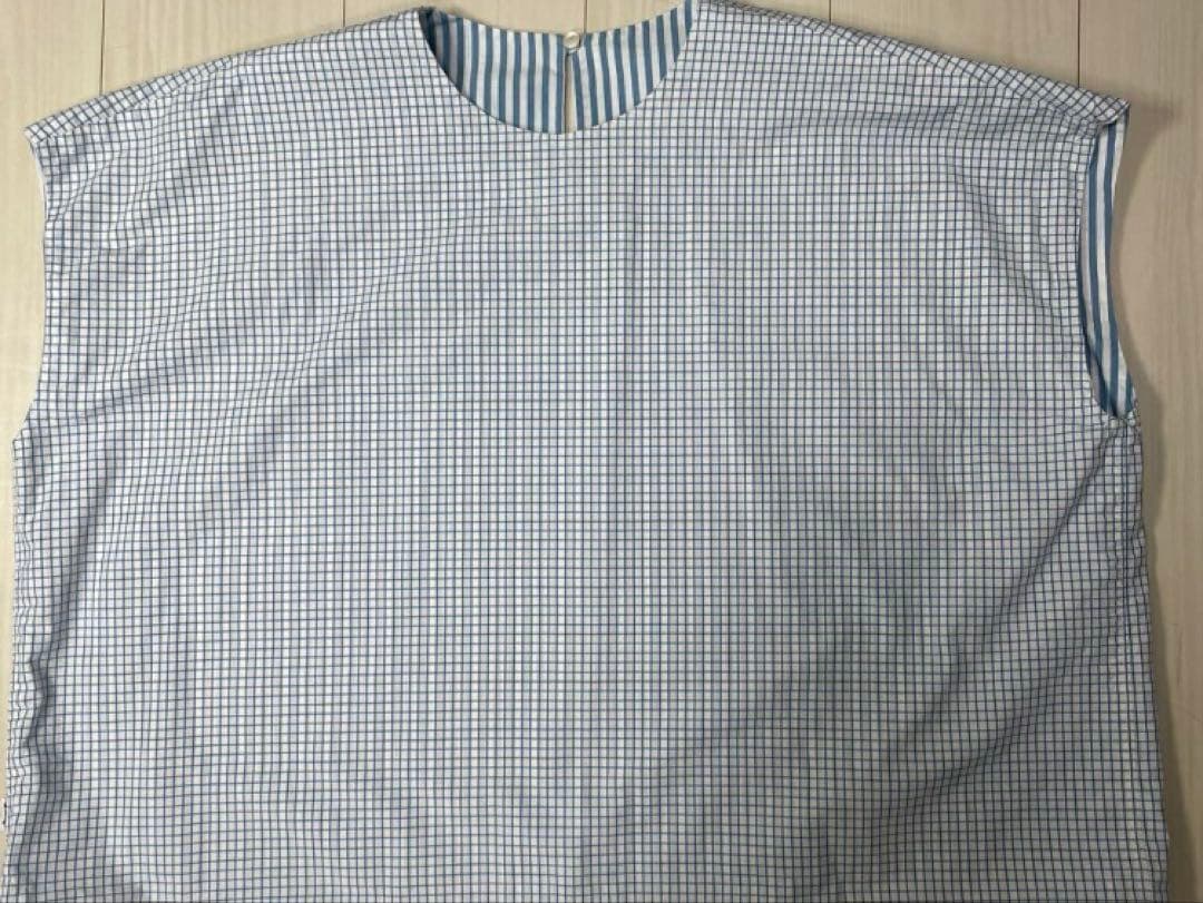 お値下げしました。新品45r水色と白のチェック柄 半袖シャツ