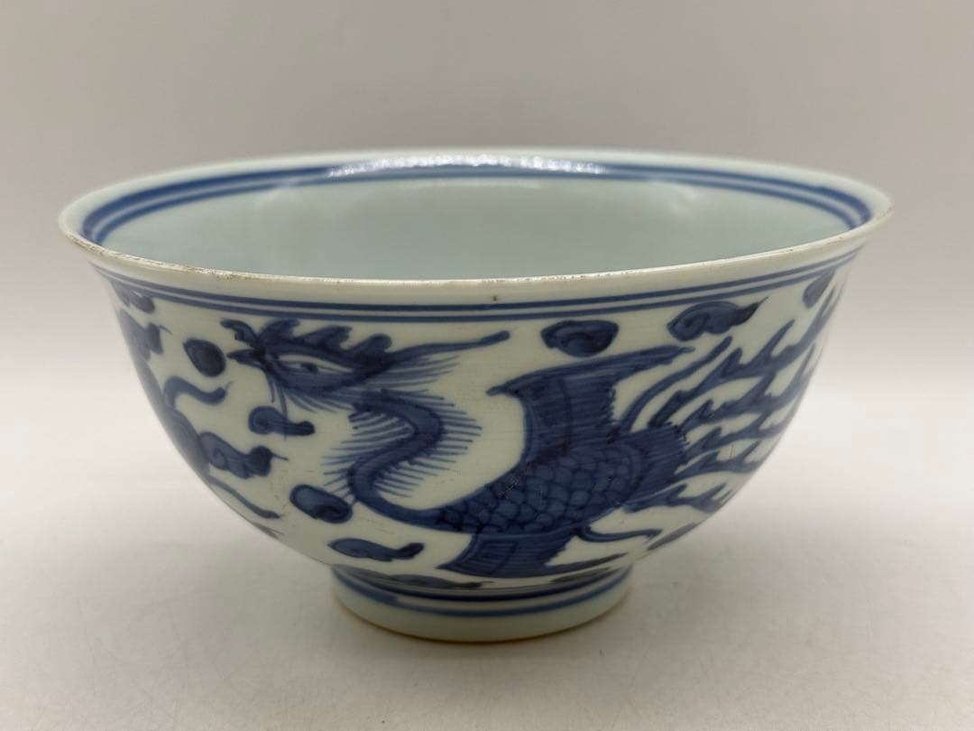 中国　明時代　染付　雙鳳紋碗　大明万暦年製　送料込み251214