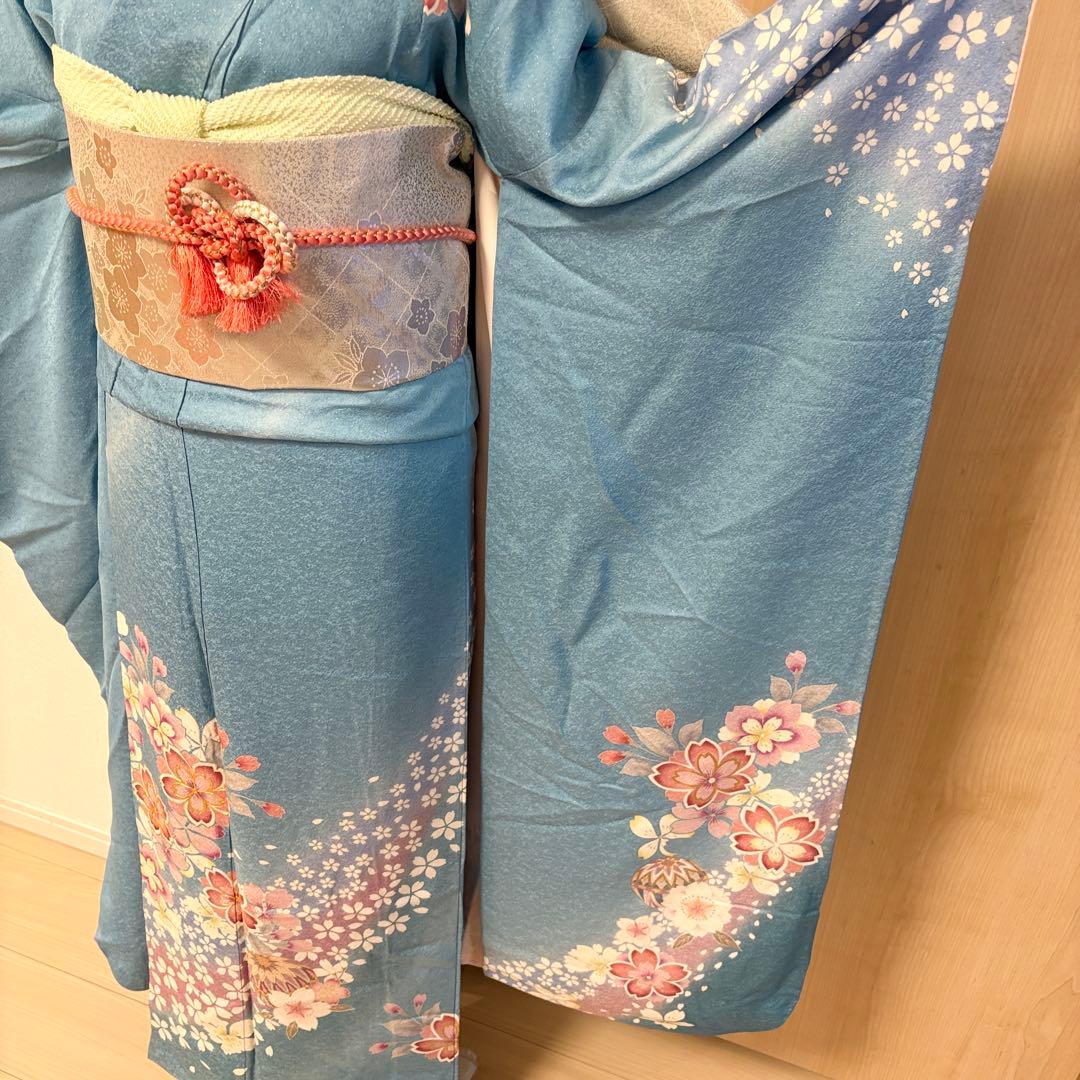 振袖セット 正絹 水色 桜 鞠 sMH2502081