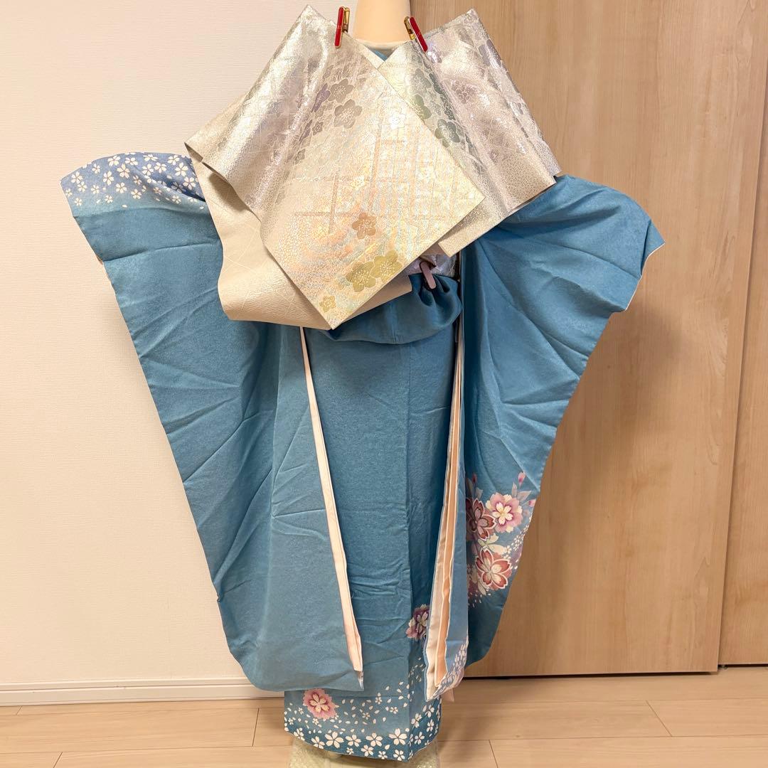 振袖セット 正絹 水色 桜 鞠 sMH2502081