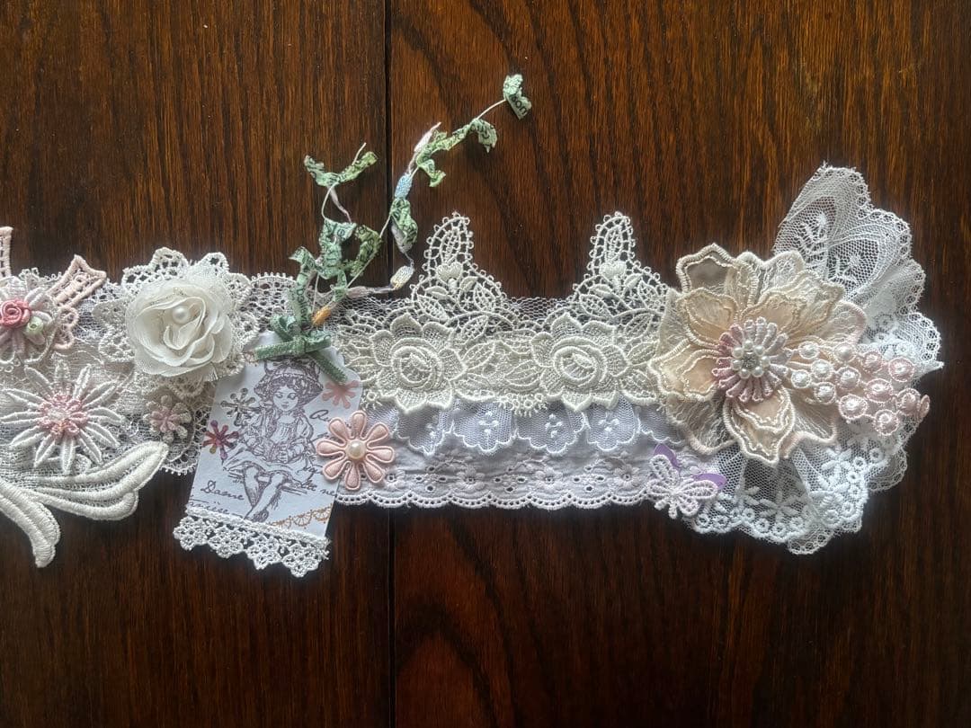 レースのスニペットロール　アンティーク風　エクリュ&ピンク系