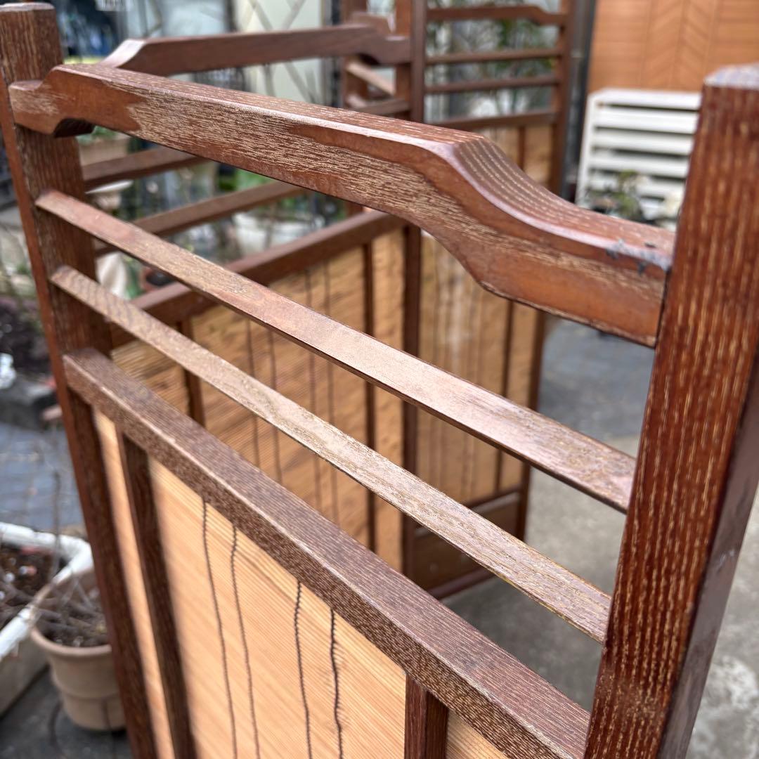 良品　和風 衝立 間仕切り 4連屏風 天然木 透かし彫り 簾屏風 折りたたみ