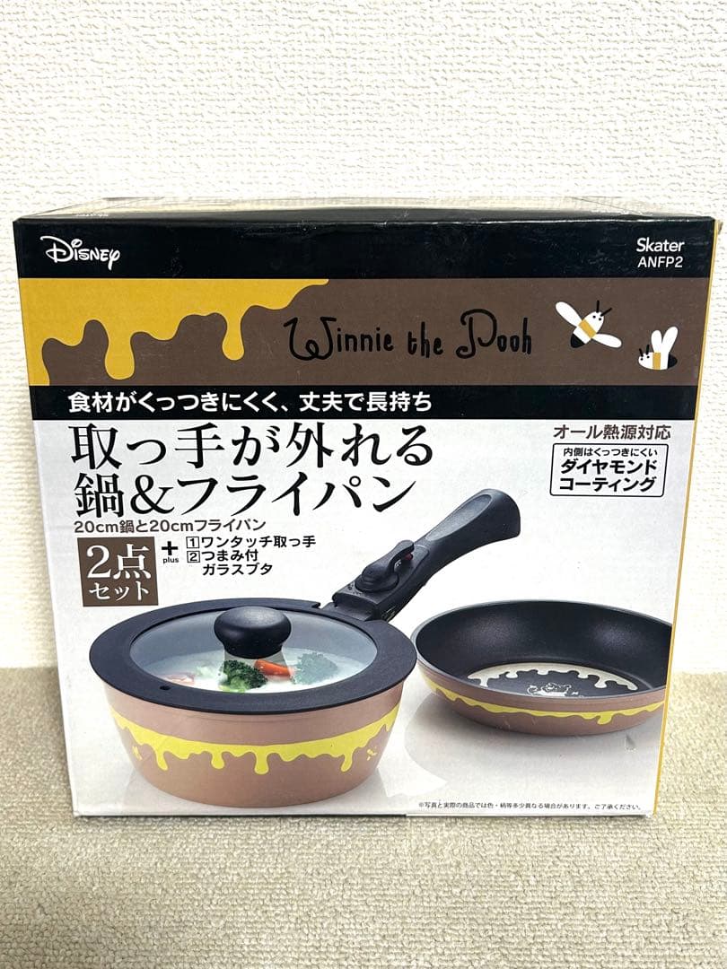 未使用/Disney/プーさん/取っ手が外れる鍋&フライパンセット