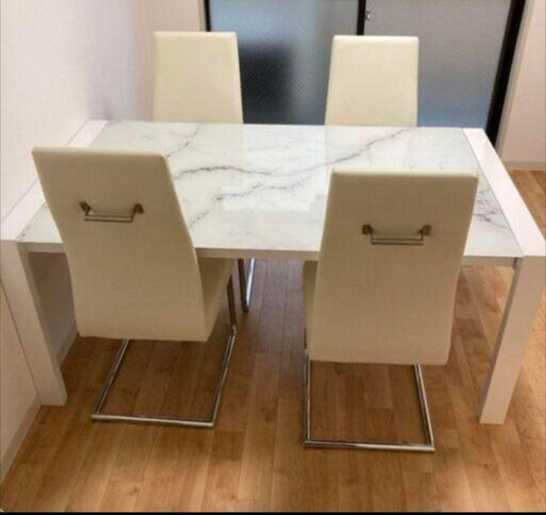 【直接引取のみ！】ニトリ　大理石柄ガラステーブル+椅子6脚　ダイニングセット