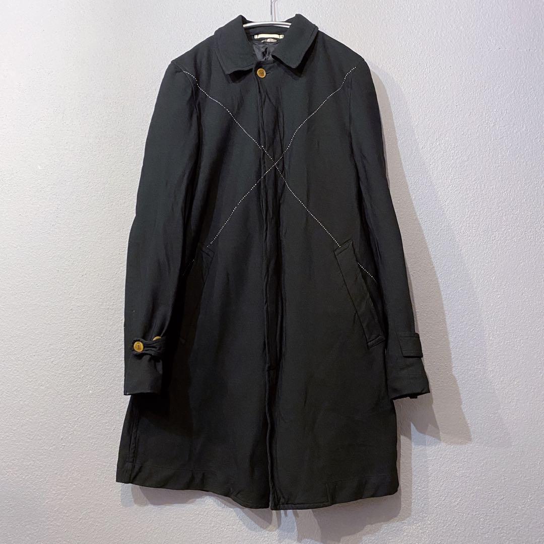 コムデギャルソンオムプリュスエバーグリーン ポリ縮ステンカラーコート 縮絨