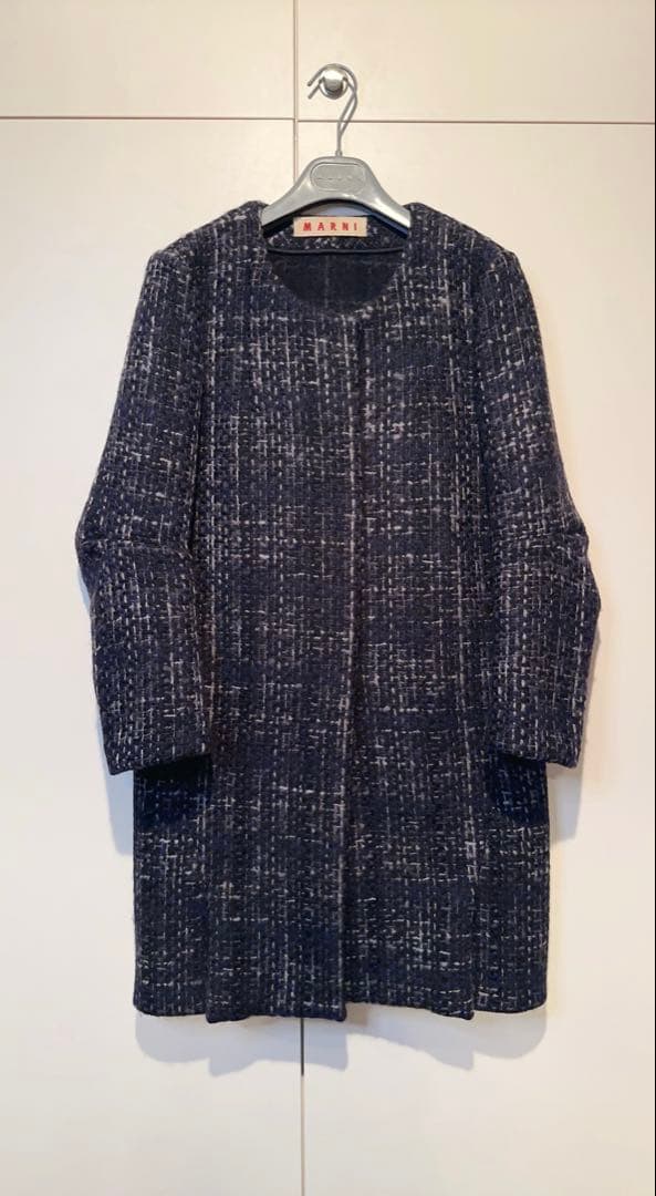 h*e様 MARNI マルニ ノーカラー ツイード ウール コート ジャケット