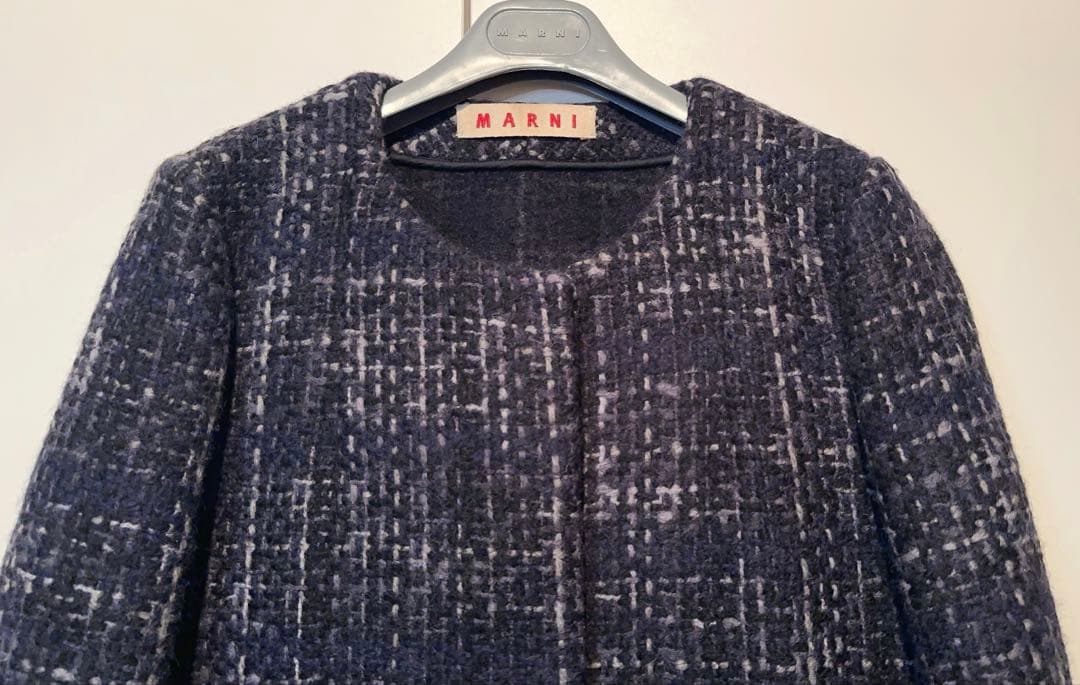 h*e様 MARNI マルニ ノーカラー ツイード ウール コート ジャケット