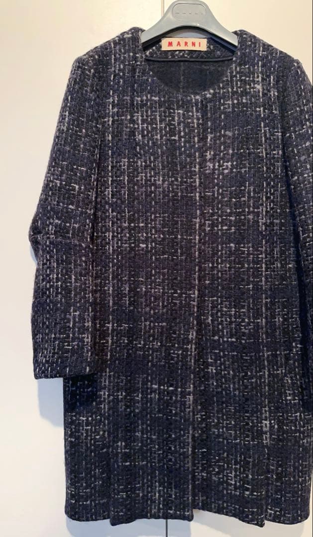 h*e様 MARNI マルニ ノーカラー ツイード ウール コート ジャケット