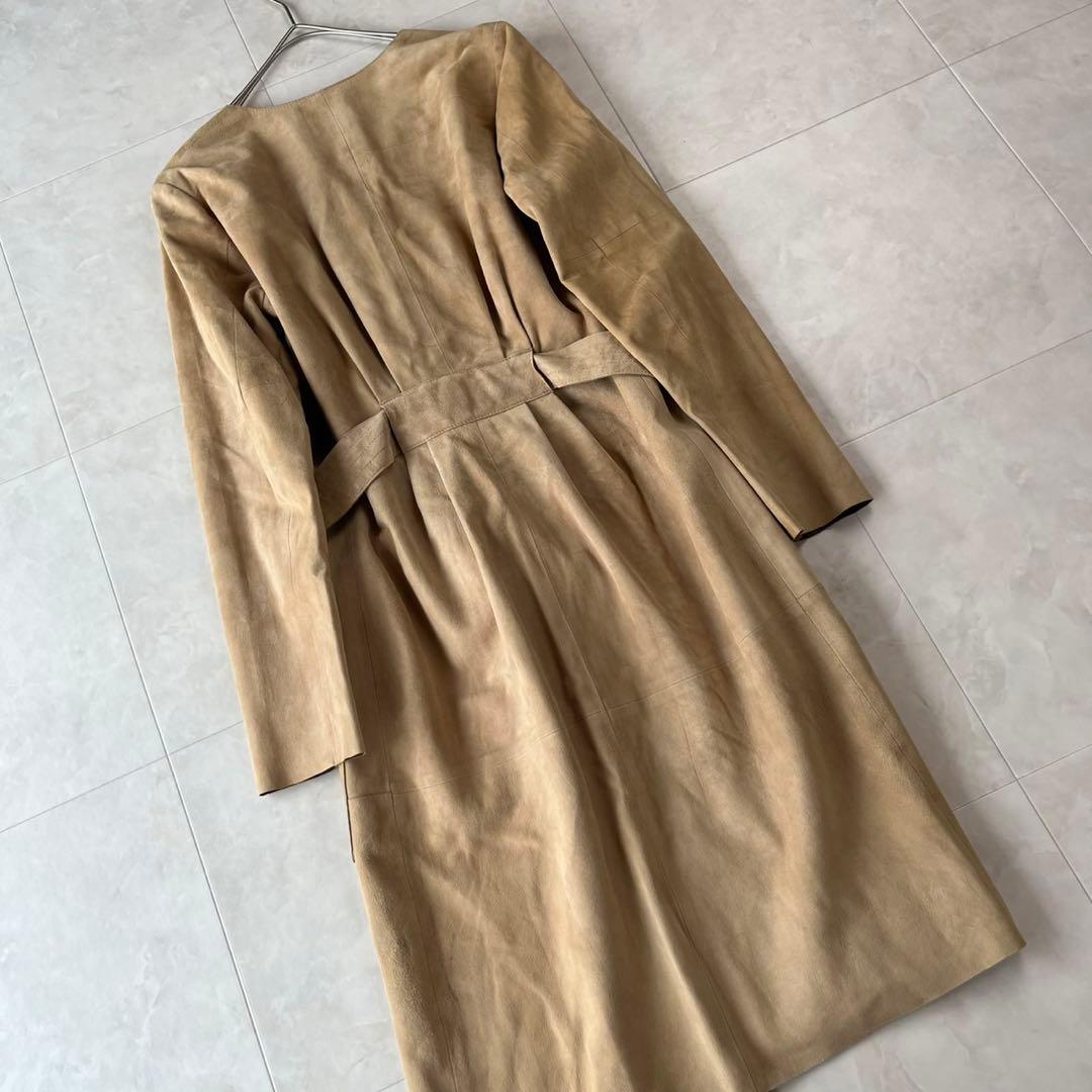 美品 DES PRES ゴートレザーロングコート レディース36 ベージュ