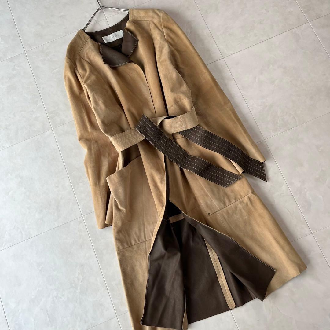 美品 DES PRES ゴートレザーロングコート レディース36 ベージュ