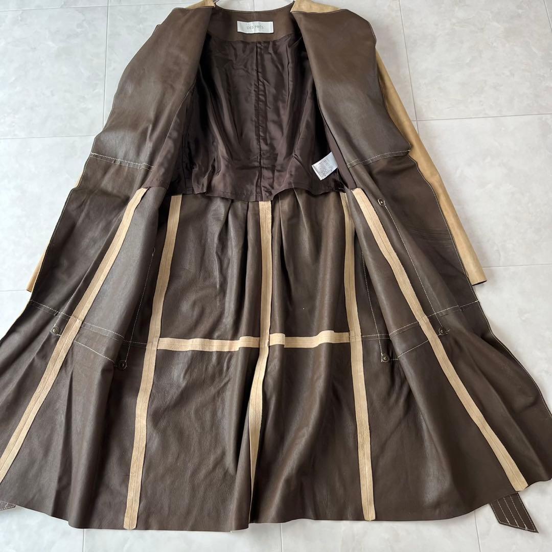 美品 DES PRES ゴートレザーロングコート レディース36 ベージュ
