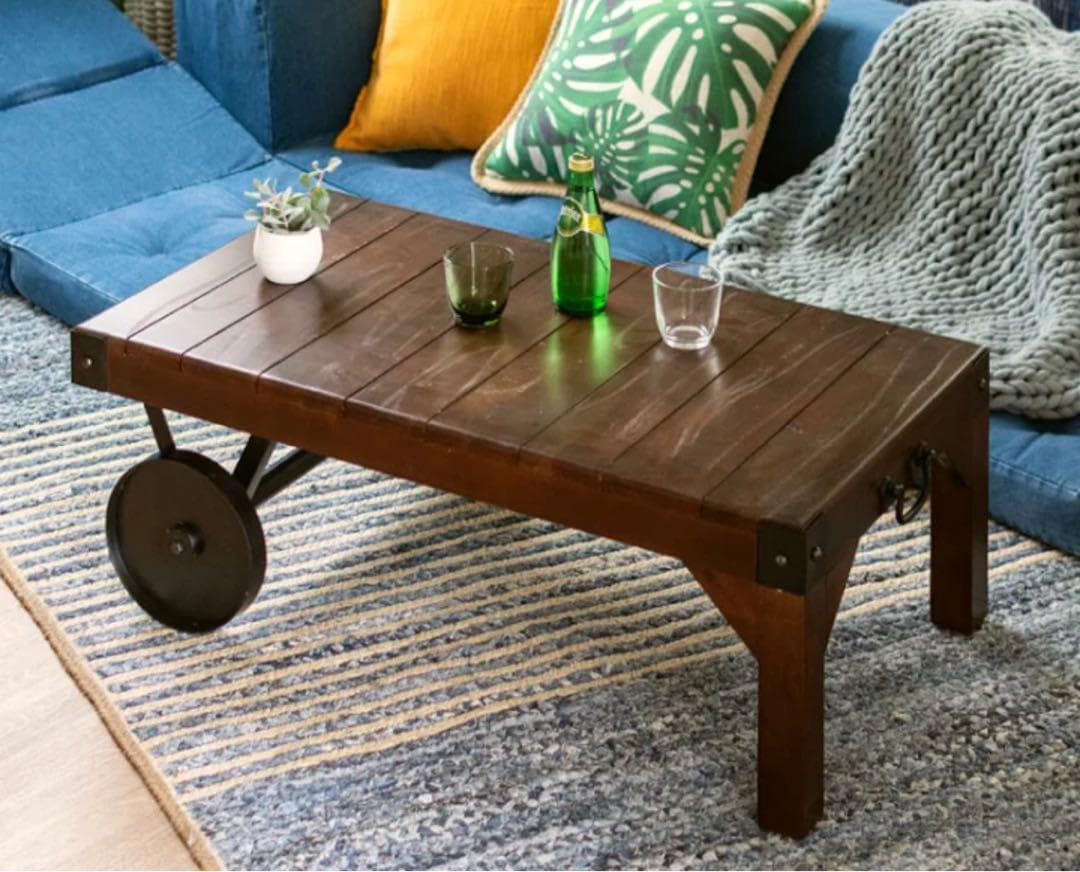 おしゃれ 車輪 移動可能 ローテーブル キャスター 取っ手付き Used/キレイ