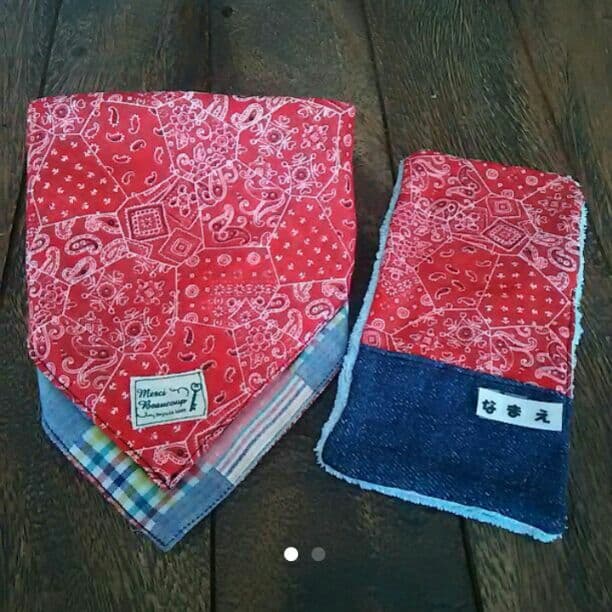 スタイ&ミニハンカチセット ③  ♡  ハンドメイド
