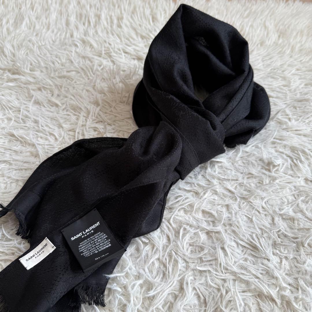 SAINT LAURENT サンローラン ストール シルク ブラック 黒 メンズ