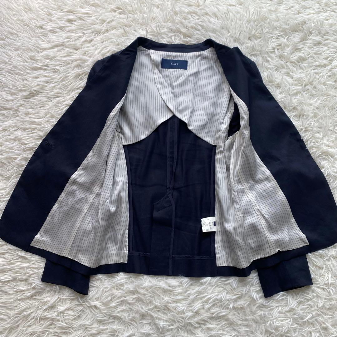 theory×SHIPS リネン混 ノーカラージャケット パンツスーツ M