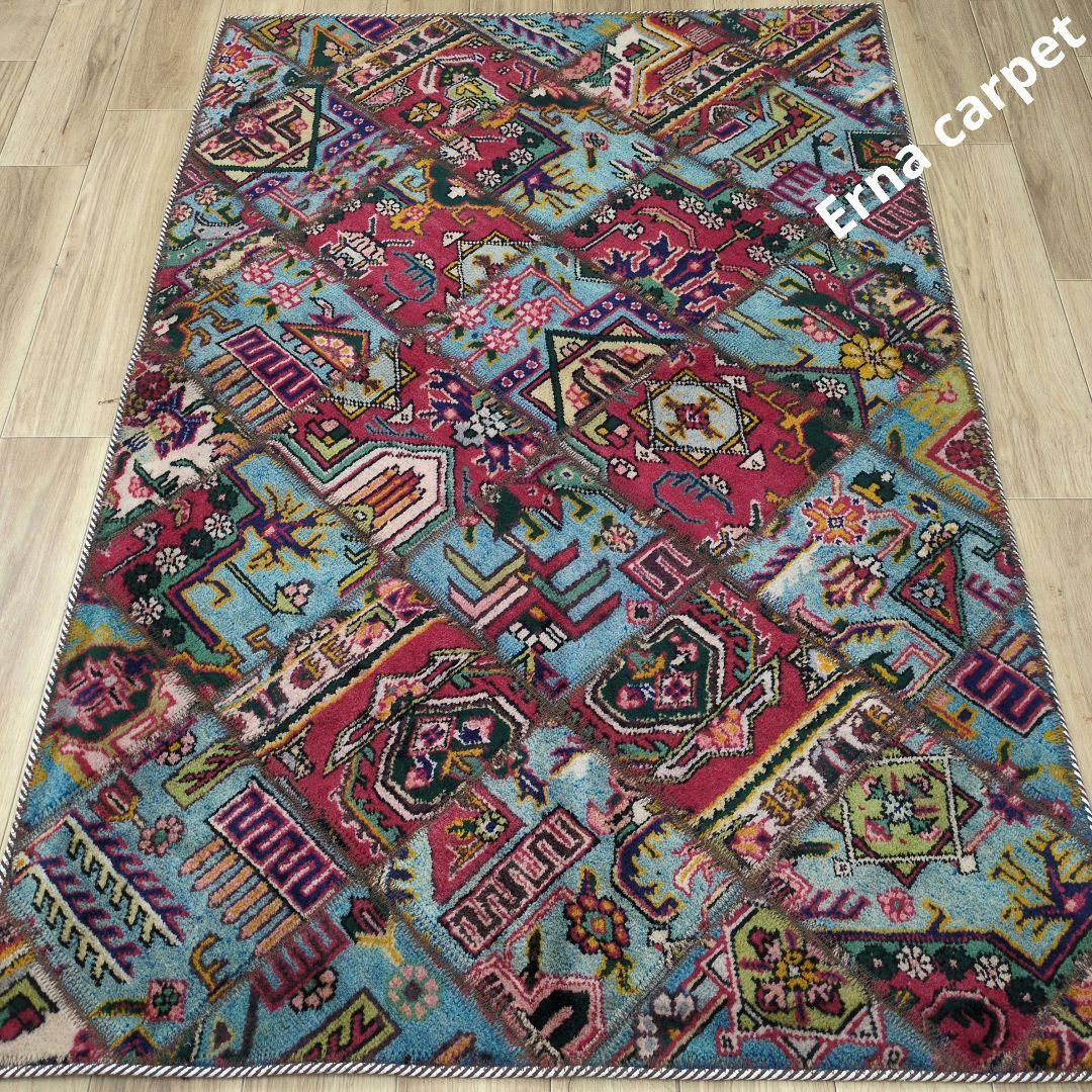 ペルシャ絨毯 パッチワーク アンティーク 156x102手織り クリーニング済み