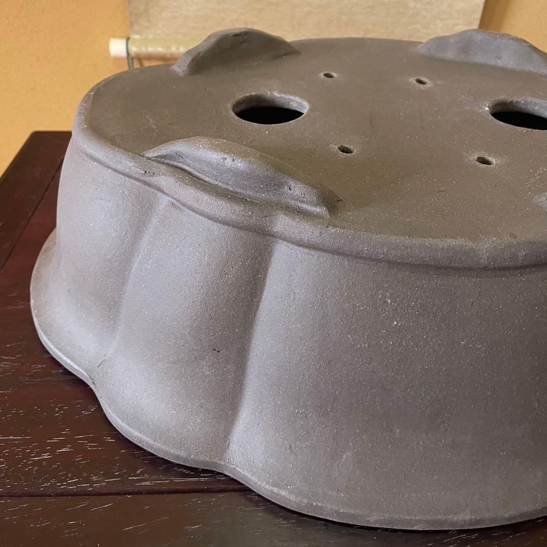 中国宜興 紫砂 木瓜下帯花足 烏泥盆栽鉢 真柏盆栽 MADE IN YIXING