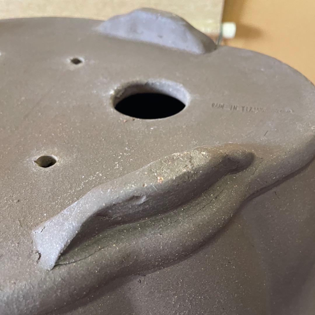 中国宜興 紫砂 木瓜下帯花足 烏泥盆栽鉢 真柏盆栽 MADE IN YIXING