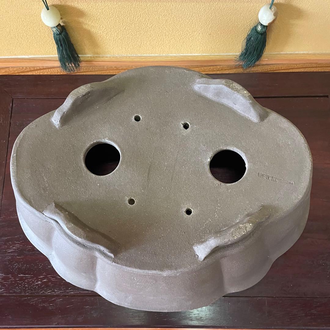 中国宜興 紫砂 木瓜下帯花足 烏泥盆栽鉢 真柏盆栽 MADE IN YIXING