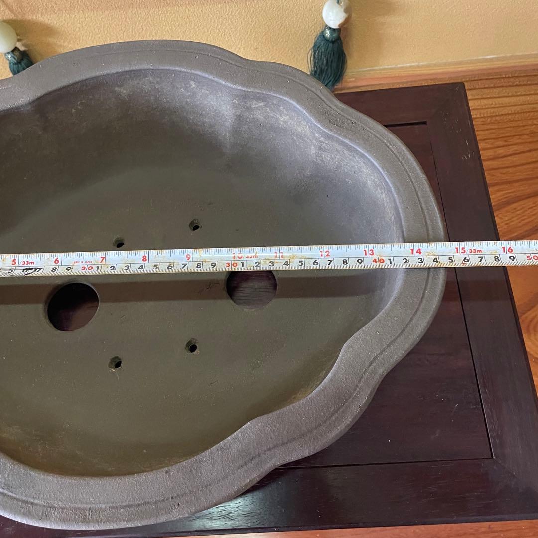 中国宜興 紫砂 木瓜下帯花足 烏泥盆栽鉢 真柏盆栽 MADE IN YIXING