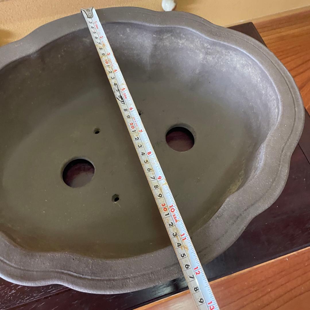 中国宜興 紫砂 木瓜下帯花足 烏泥盆栽鉢 真柏盆栽 MADE IN YIXING