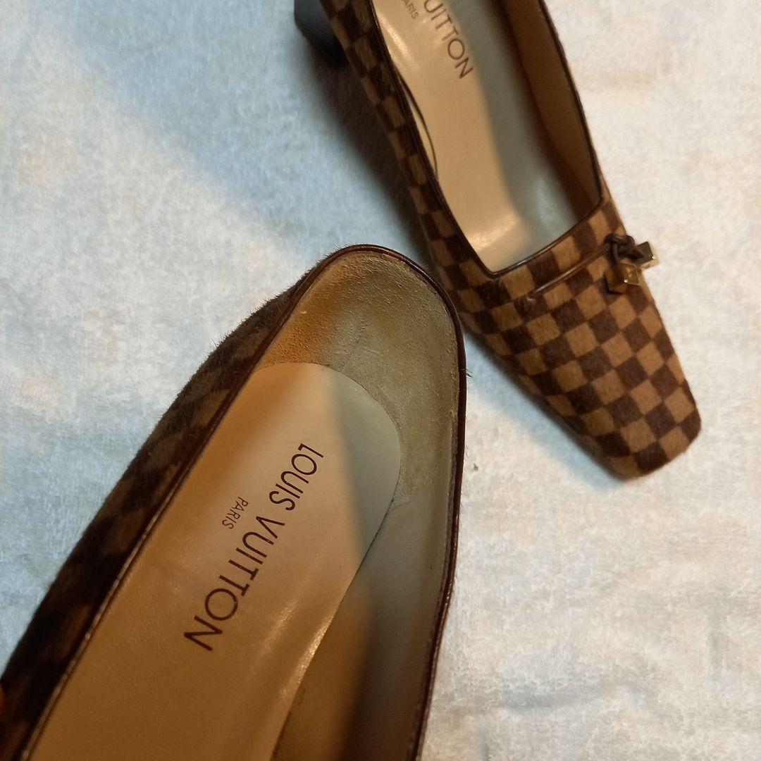 LOUIS VUITTON　 ダミエ　ハラコハイヒール　36ハーフ