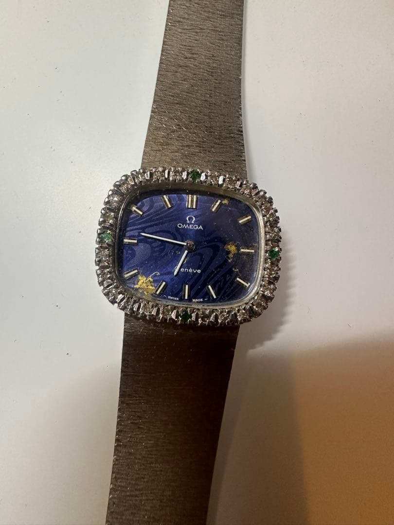 OMEGA 手巻き時計 青文字盤 ストーン装飾　オメガ ジュネーブ